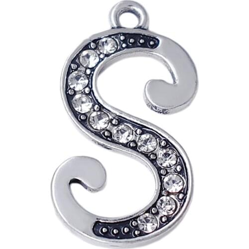 Word snake first letter S ancient metal pendant rhinestone crystal charm alphabet 26 English words pendants wholesale