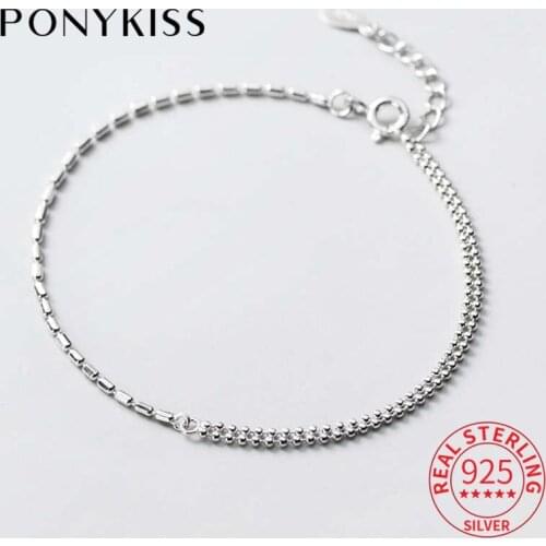 PONYKISS Classic S925 Sterling Silver Beads Double chain Bracelets Women Party Fine Jewelry Exquisite Chic Accessories Gift