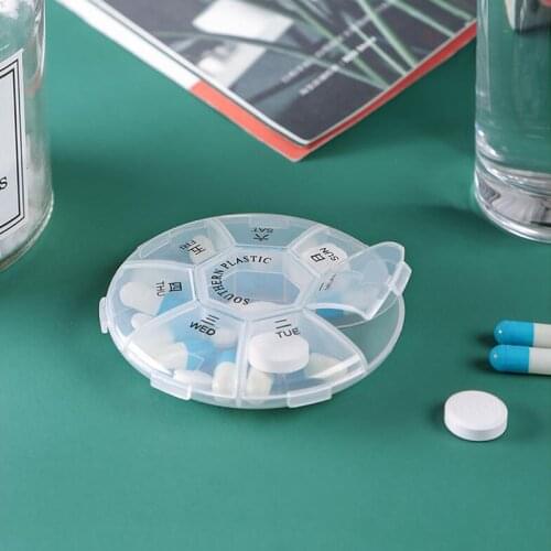 Travel 7 Days Clear Travel Storage Vitamin Pill Box Tablet Holder Organizer Container Cases Round Pill Medicine Organizer Box