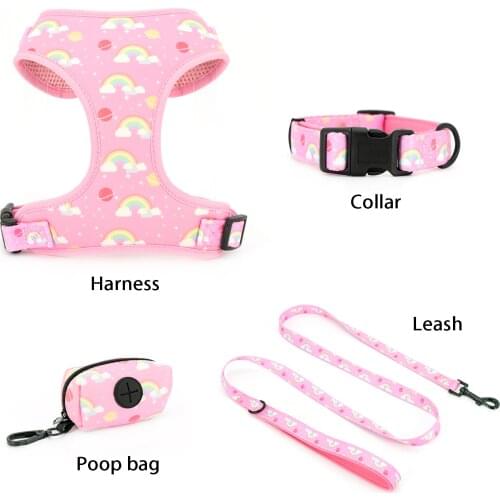 Collarlogo Adjustable Pet Dog Collar Durable Soft Cute Creative Colored Rainbow Design Leash Neoprene Harness Poop Bag Dispenser
