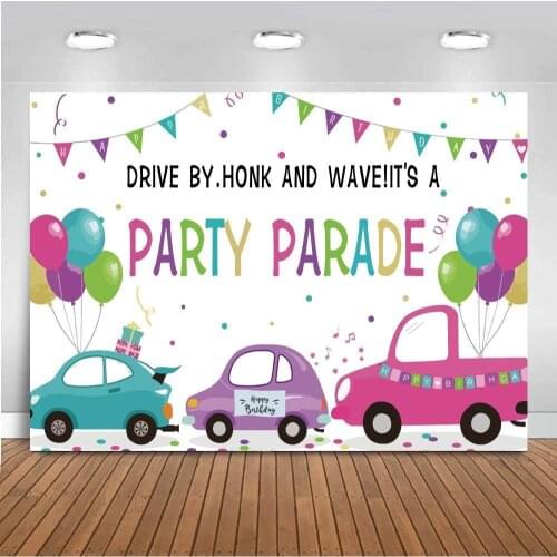 Cartoon Cars Parade Party Decor Backdrops Balloon Happy Birthday Banner Family Celebration Kids Cake Table Backgrounds Photocall
