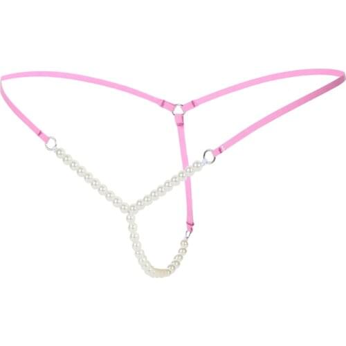 Sexy Womens Pearl G-string Thongs Elastic Briefs Crotch Thongs Seamless Massage Underwear Sexy Exotic Panties with Pearl