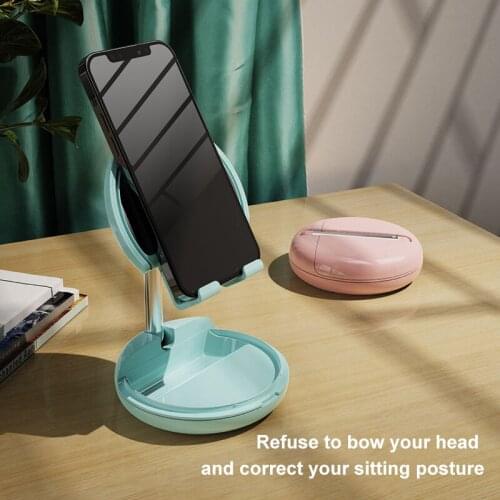 Telescopic Phone Holder Stand with Makeup Mirror Desktop Foldable Tablet Phone Mount Support For Android IOS Desk Bracket Holder