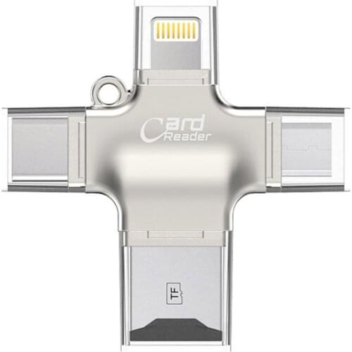 Kismo 4 in 1 Memory Card Reader Type-c/Lightning/Micro Micro SD OTG Card Reader For iPhone X 8 7 Plus iPad Android