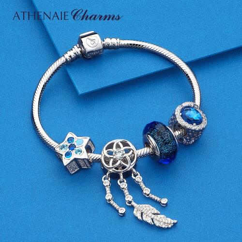 ATHENAIE 925 Sterling Silver Italian Murnao Glass Shine Zircons Dreamcatcher Charms Bracelet For Women Jewerly Christmas Gift
