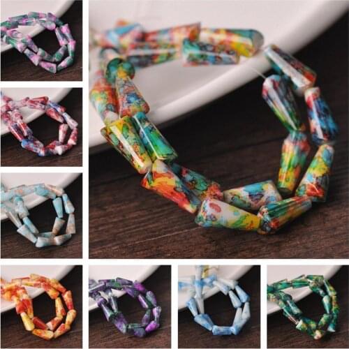 10pcs 15x8mm Teardrop Cone Shape Faceted Patterns Coated Opaque Glass Loose Spacer Beads for Jewelry Making DIY Crafts