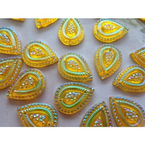 100pcs 13*18mm Golden yellow AB colour stones water drop shape Sew on rhinestones DIY Accessories Strass gem stones beads