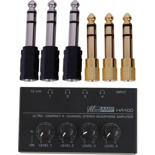 Retail 6 Pieces Headphone Adapter with EU Plug,Ha400 Ultra-Compact 4 Channels Mini Audio Stereo Headphone Amplifier