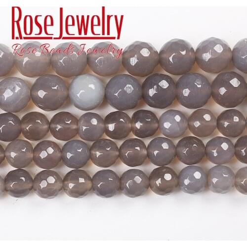 Fctory Price 6/8/10/12 mm Round Faceted Gray Agat Beads Natural Stone Loose Beads for Jewelry Making DIY Necklace Bracelet 15"