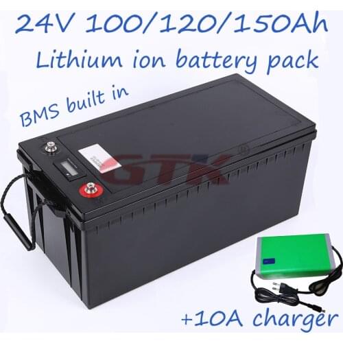 24V 100ah battery pack 24V 100AH 120Ah 150Ah waterproof lithium battery pack for inverter,solar system,boat motor +10A charger