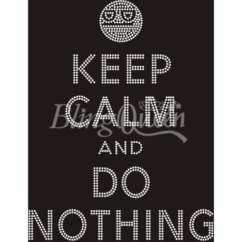 BlingQueen 25PCS/LOT Iron On Rhinestone Hot Fix Motifs Keep Calm and Do Nothing Design