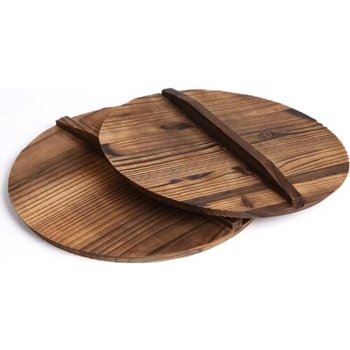 Wooden wood cover Handmade fir anti-scalding pot lid cover wok lid hypotenuse iron wood lid iron wok wooden pan lid