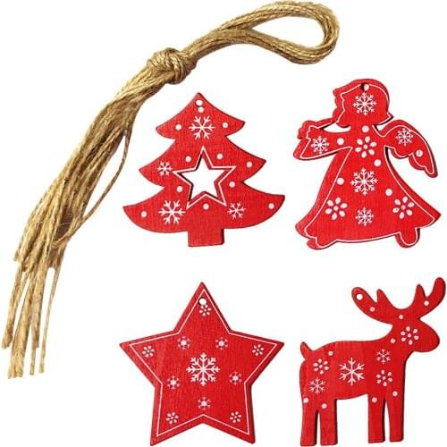 4 Pcs/set Christmas Tree Hanging Ornament Home Office Tree Hanging Wood Pieces Wooden Decoration 4 Types of Christmas Ornament