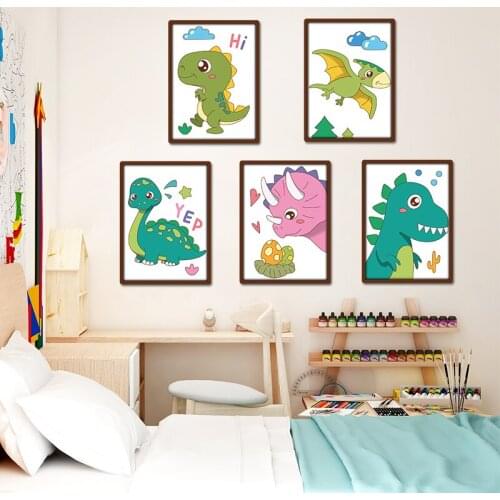 Cartoon Dinosaur Wall Stickers Home Deco for Kids Room Nursery Kawaii Room Decor Anime Wallpaper Self-adhesive Furniture Murals