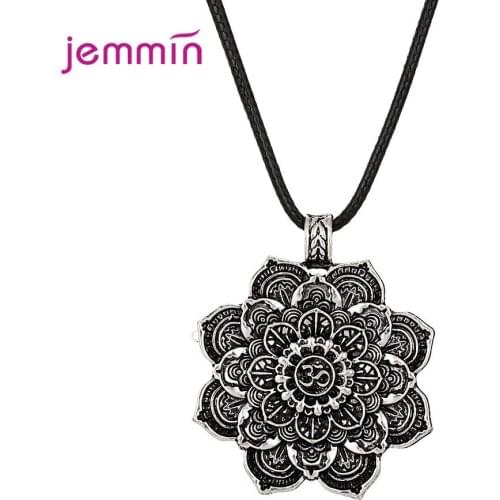 Ancient Mythology Indian Jewelry 925 Sterling Silver Mandala Flower Dangle Necklace High Quality Retro Rope Necklace For Sale