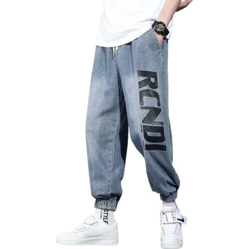 Streetwear Men Jeans Pants Multi Pockets Hip Hop Trend Wide Leg Joggers Ankle-Length Pants Homme