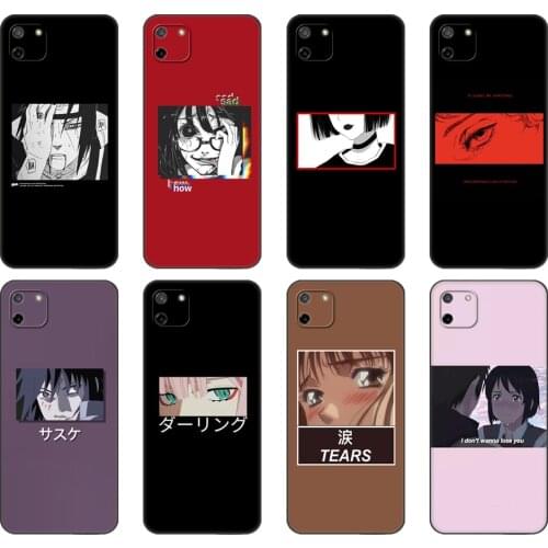 Black tpu Case For OPPO Realme C11 C20 C21 Case Back Cover Bumper Sad Japanese Anime Aesthetic Custom