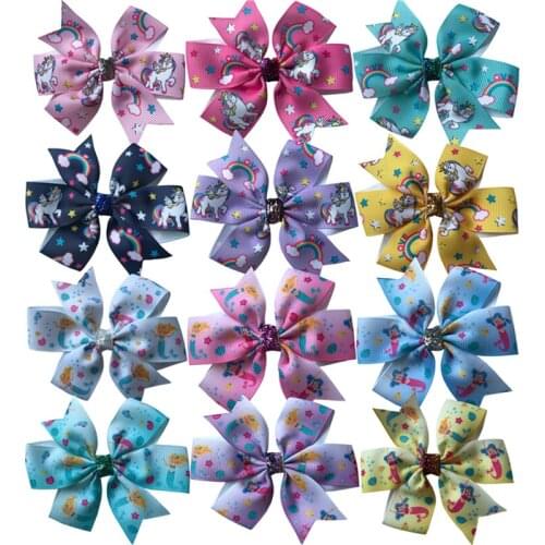 2 PCS Boutique Baby Girls Pop Hair Bow Clips Barrettes Unicorn Mermaid Hairgrips Hair Bows Accessories Headwear