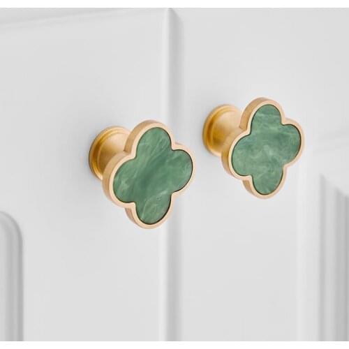 1pc Four Leaf Clover shape/Green Brass Round Cabinet Door Knobs and Handles Furniture Cupboard Wardrobe Drawer Pull pink Handle