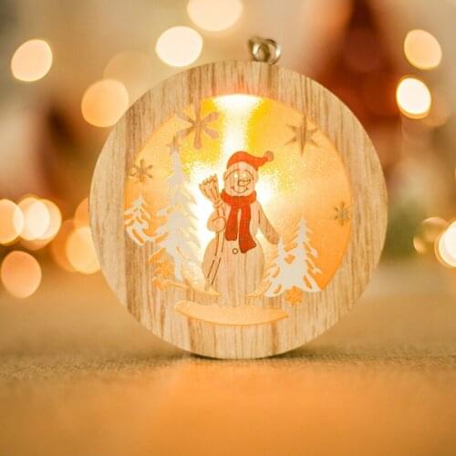Round LED Wooden Decorative Hanging Ornaments for Indoor Christmas Tree Party Bedroom Holiday Decoration 2018