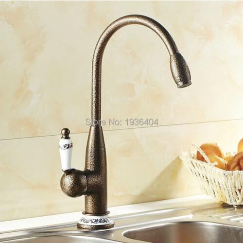 Kitchen Swivel Faucets Single Handle Taps Antique Roman Brass Finished Deck Mounted Fashion crane RB1003