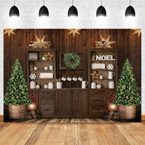 Laeacco Christmas Tree Backdrop For Photography Wooden Boards Gold Star Pattern Child Portrait Photocall Background Photo Studio