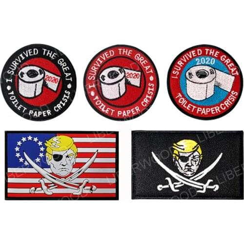 LIBERWOOD Pirate Trump Flag patch PIRATE FLAG JOLLY ROGER Skull Swords badge TOILET PAPER CRISIS Fastener Patches for backpack