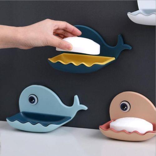 Little Whale Soap Box Perforated Bathroom Double Drain Soap Dish Toilet Wall-mounted Soap Box Shelf