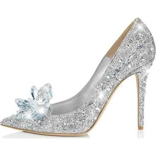 Fashion Sexy Women Silver Rhinestone Wedding Shoes Platform Pumps Crystal High Heels Shoes For Evening Party