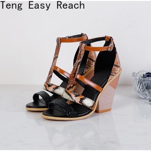Fashion Snake Print Rome Women Sandals Summer Narrow Band Hollow Wedges fashion Casual High heels Sandal Color matching size48