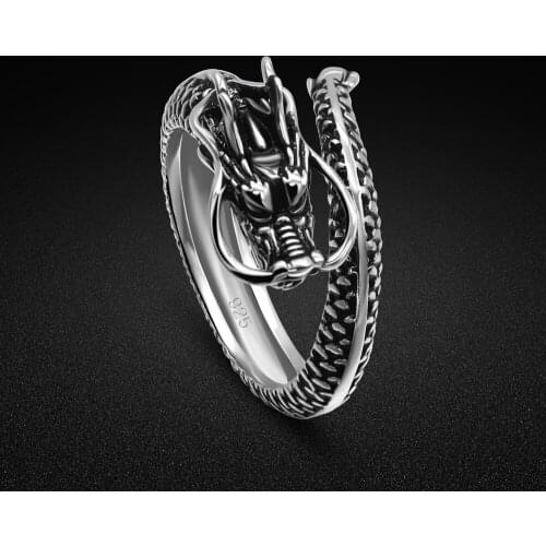 Chinese style vintage 925 sterling silver ring mens original silver dragon shaped ring opening free adjustment special jewelry