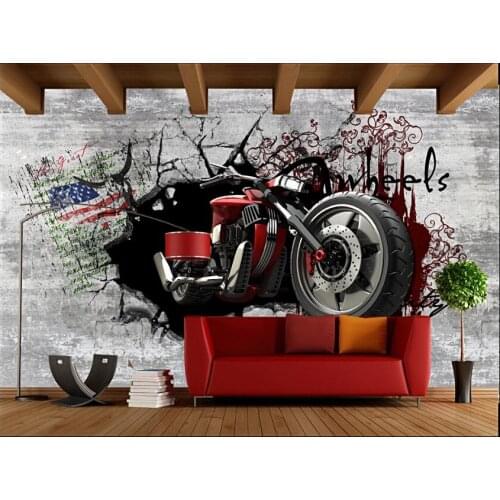 3d wallpaper custom photo European retro nostalgic 3D broken wall motorcycle living room 3d wall murals wallpaper for walls 3 d