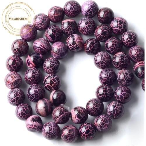 Natural Pink Stone Cracked Dream Fire Dragon Veins Agates Round Beads For Jewelry Making Findings DIY Bracelet Necklace 6 8 10mm