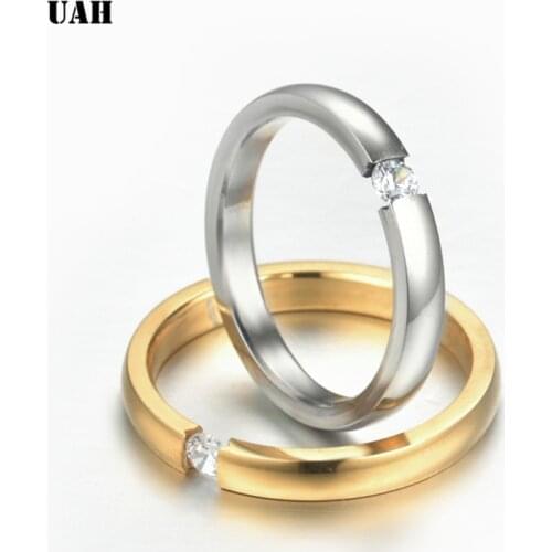 UAH Engagement Ring for Women Stainless Steel Silver Gold Color Finger Girl Gift US Size 5 6 7 8 9 10