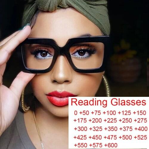 Vintage Blue Light Filter Square Reding Glasses Women Transparent Brown Eyeglasses Frame Plus +0.5 to +6.0 Presbyopia Eyeglasses