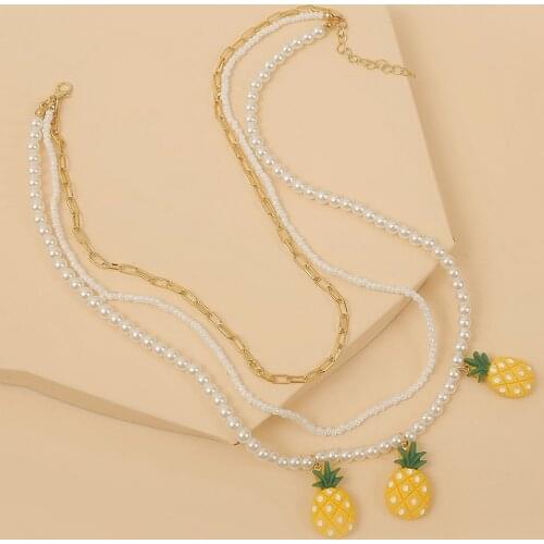 Trendy Women Pearl Bead Chain Layered Necklaces 2020 Fashion Bohemian Pineapple Necklaces & Pendants Statement Jewelry Gifts