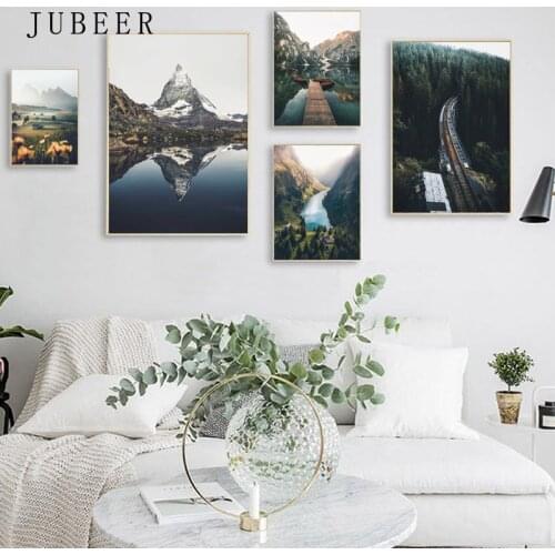 Landscape Canvas Poster Wall Art Nordic Mountain Lake Forest Print Painting Scandinavian Rural Decoration Picture Home Decor