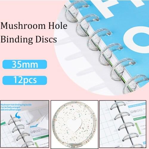 35mm12pcs Mushroom Hole Binding Discs Heart Type Transparent Notebook Rings Binder DIY360 Degree Foldable School Office Supplies