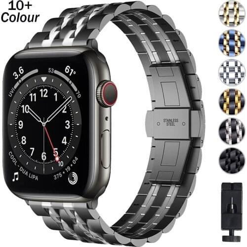 Stainless Steel Strap for Apple Watch Series 6 5 4 3 2 Band 40mm 44mm 42mm Black Bracelet Straps Adapter for IWatch Band 4 38mm