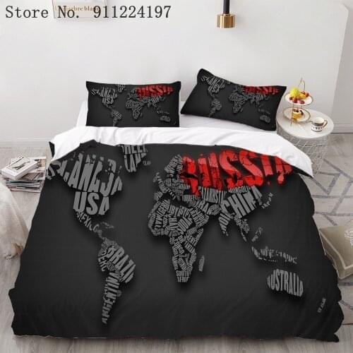 World Map Luxury Bedding Set Vivid Printed Colorful Bed Duvet Cover with Pillow Covers Soft Cozy Home Textiles Queen Size 3pc