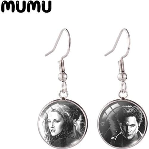 2020 New Movie Twilight Edward Jacob Fish Hook Earring Round Photo Jewelry Glass Cabochon Earrings Gifts