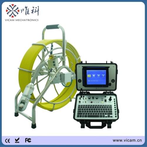 Shenzhen Vicam Rotation Camera 60m rigid cable pipe inspection robot with 50mm Pan&Tilt rotation camera head and 512hz sonde