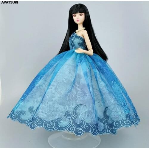 Blue Handmade Wedding Dress For Barbie Doll Clothes Party Gown Outfits 1/6 Dollhouse Accessories Kids Toys DIY