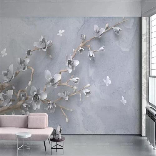Modern Simple 3D Wallpaper Walls Stereo Magnolia flower Wallpaper For Living Room Emboss pattern Sofa TV Backdrop Wall Covering
