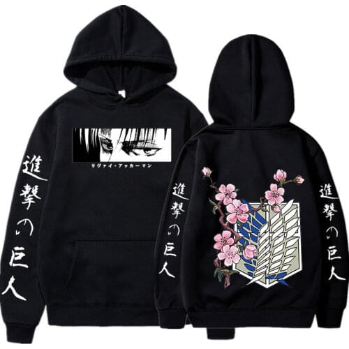 Anime Attack on Titan Printed Long Sleeved Hoodie Men Women Tops Harajuku Graphics Levi Hooded Sweatshirt Pullover Unisex