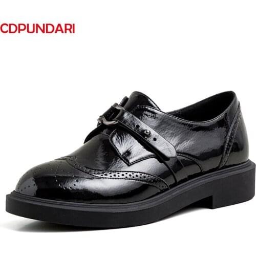 Black Genuine Leather Flat Platform Shoes Women Spring Autumn Loafers Casual Flats Zapatos Casuales De Mujer Zapatos Planos