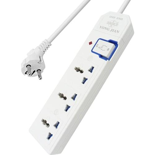 Extension Power Strip 3AC Sockets EU Plug with Switch Safety Door Home Appliance Power Extension Cord Socket 1.5/2/3 5/10M