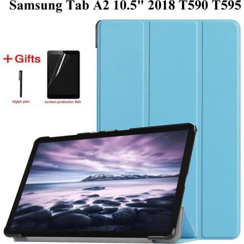 Ultra Slim PU Leather Case For Samsung Galaxy Tab A A2 10.5 inch 2018 T590 T595 T597 SM-T595 Smart Tablet Stand case+film+pen