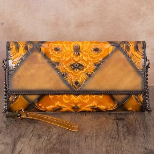 Vintage Leather Women Clutch Bag Female Chain Messenger Bag Soft Large Capacity Phone Wallets Genuine Leather Zipper Cowhide