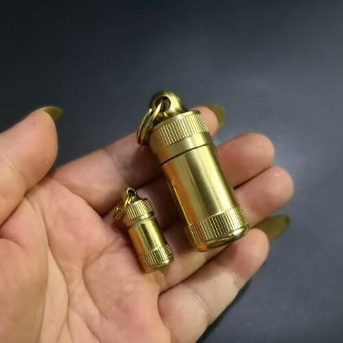 Waterproof Brass Mini Pill Box Case Medicine Holder Container Keychain Pendant